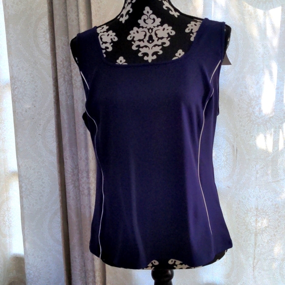 NWT LIVI for Lane Bryant Purple W/White Stripes Wicking  Tank Top, Size 14/16 - Picture 3 of 10